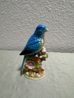 Vintage Wales Japan Bluebird Ceramic Blue Bird Figurine Floral