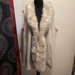Knit Fur Trim Mid Length Vest