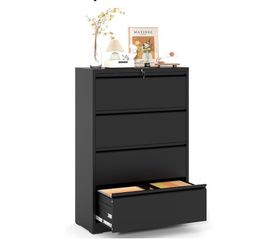 V298-4 Drawer File Cabinet,Metal Lateral Filing Cabinet with Lock,Home Office Storage Organizer Cabinet for Legal/Letter/A4/F4 Size Files,35.5" W,Blac
