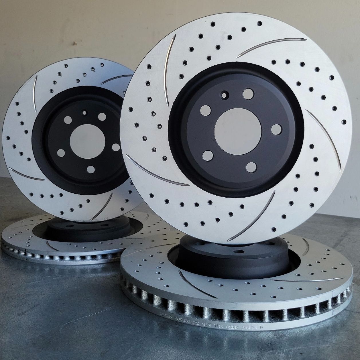 2019-2024 AUDI S5 DRILLED SLOTTED BRAKE ROTORS FRONT & REAR GEOMET BLACK COATING