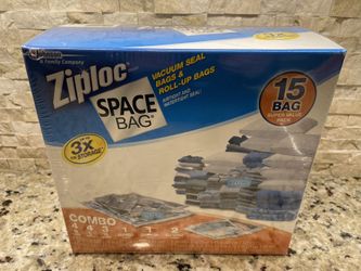 Ziploc Space Bag 15 Bag Combo Vacuum Storage Bags Roll-Up Travel Value Pack -b