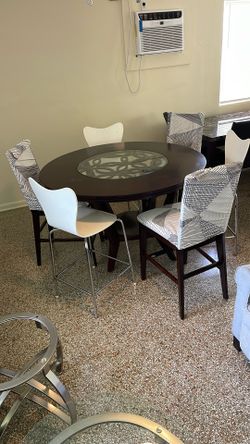 Round Wood Dining Table 6 Chairs 