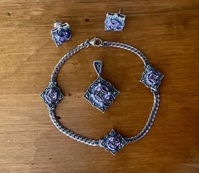 Vintage Sterling Silver Amethyst Marcasite Set