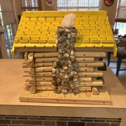 Beautiful One Of A Kind Handmade Log Cabin Birdhouse With Chimney 