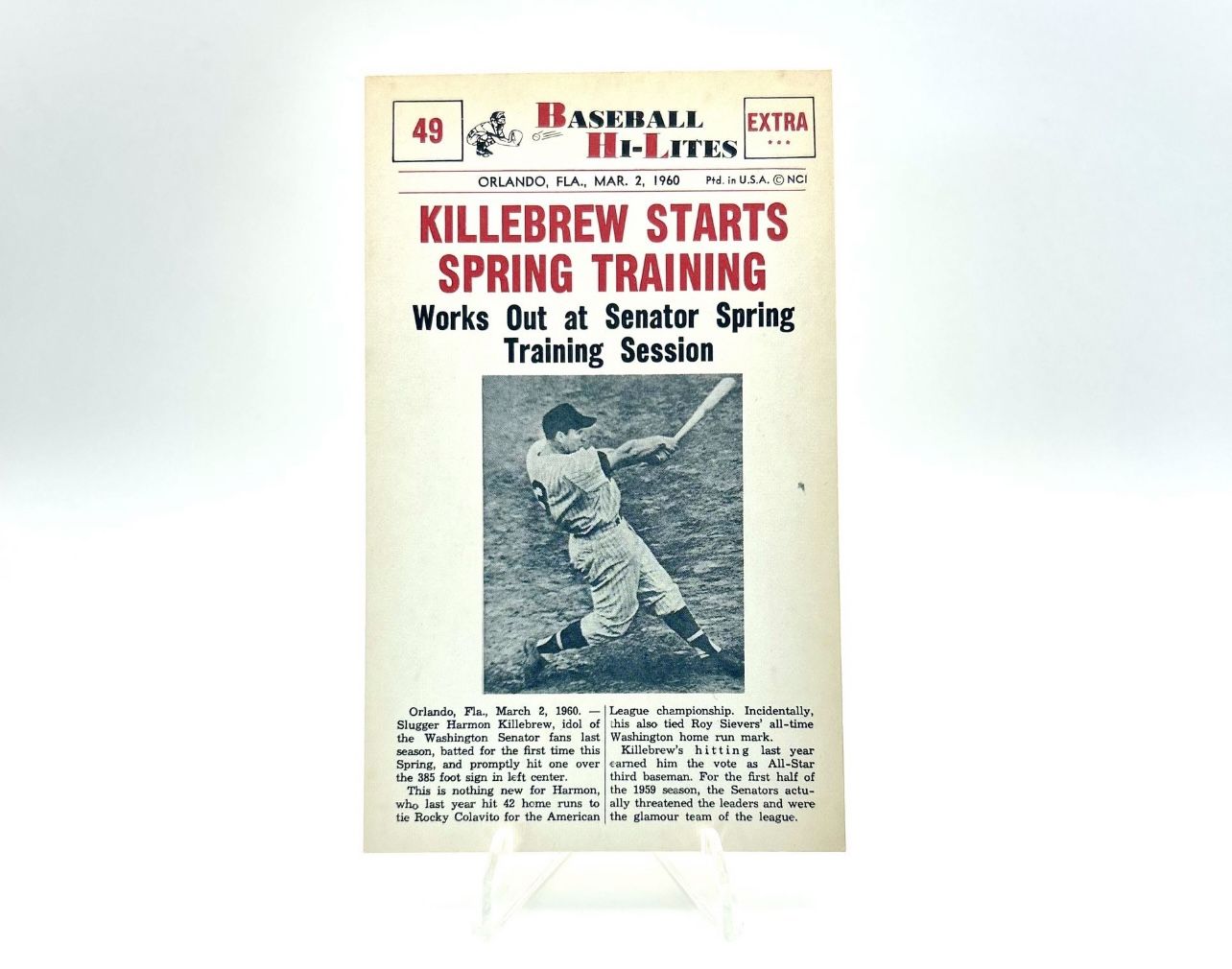 Baseball Card 1960 Harmon Killebrew Nu-Card # 49