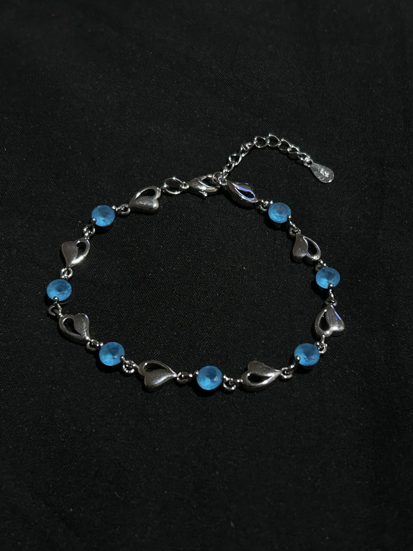 Sterling Silver Bracelet - Blue Round CZ - Hearts