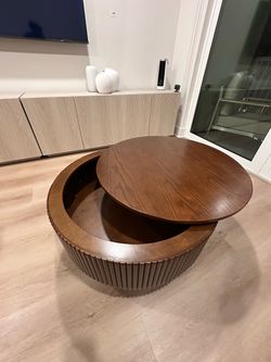 BRAND NEW DARK WALNUT ROUND FLUTED COFFEE TABLE WITH STORAGE