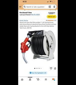 Diesel Fuel Hose Reel Retractable 1" x 50'