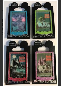 HAUNTED MANSION AND PHANTOM MANOR POSTER LE 300 PIN SET of four
