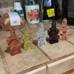 Set Of 5 Vintage 1983 Mosser Glass Iridescent Clown Figurines
