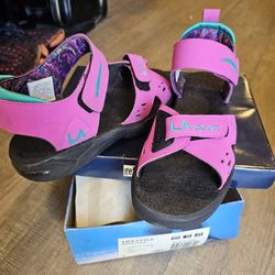 Vintage LA Gear Sandals Black/Pink Adjustable Hook & Loop Straps New W Box 