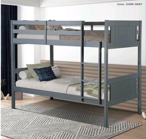 Bunk Bed Frame Twin Over Twin Size Color Espresso Grey Or White