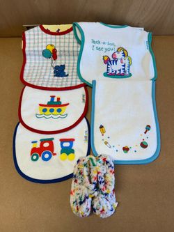 Baby Bootees, Bibs, Burp Cloth