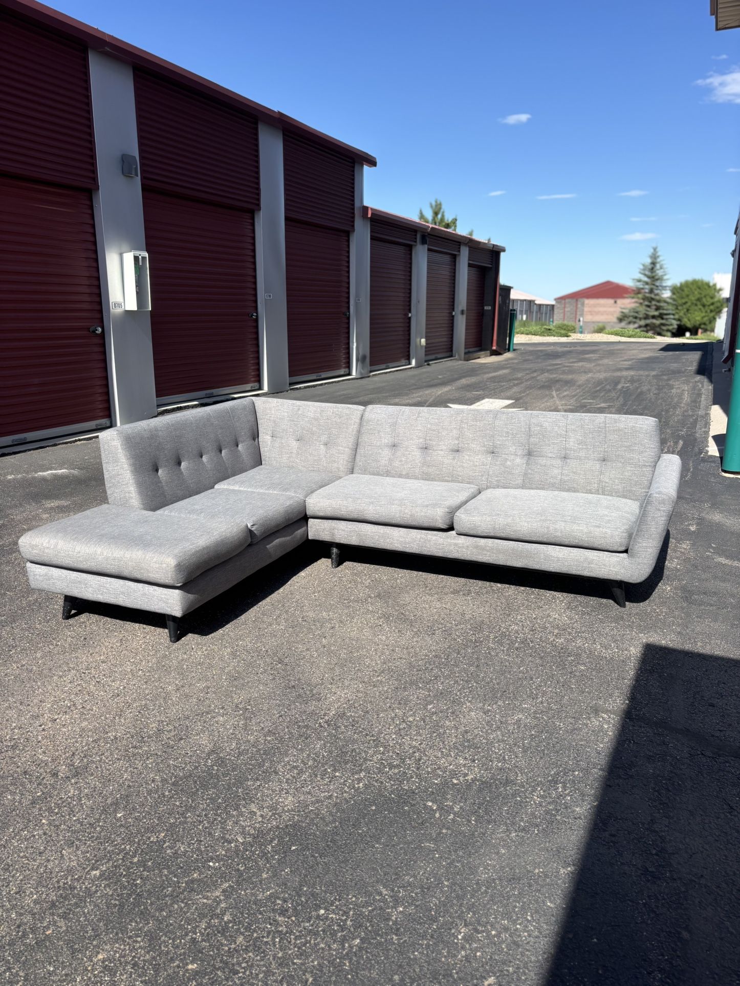 **FREE DELIVERY** Beautiful Grey Mid Century Modern L Shaped Joybird Sectional Couch