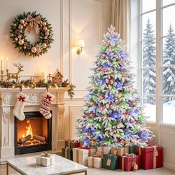 SHareconn Prelit Artificial Flocked Christmas Tree 6FT & Multi-Color Lights