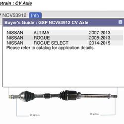 GSP NCV53912 CV Axle