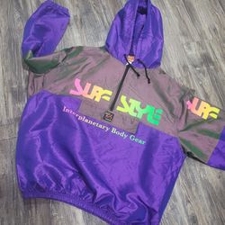 Surf Style Windbreaker Pullover 1/4 Zip Metallic Retro. Men's XL 