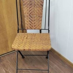 Grapevine Motif Fold Up Woven Wicker Rattan Heavy Classic Wrought Iron Chair