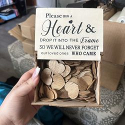 Wooden Guest Book Box + Wooden “sign Me” Hearts