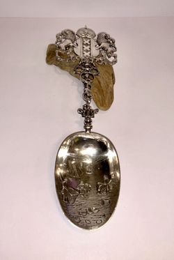 Antique Dutch 833 Silver Serving Spoon Amsterdam Coat of Arms Holland 203g