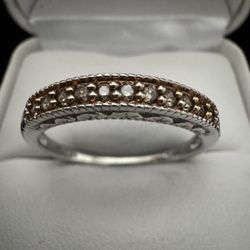 Sterling Silver ~1/4CTW Diamond Band Textured Band Ring Size 11