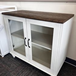 Kitchen Cabinet, Cabinet, TV Stand for 43” TV – Wood Entertainment Center with Glass Door | White/Oak, New