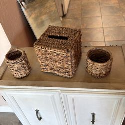 3 Pieces Bathroom Organization Decir Set Wicker 