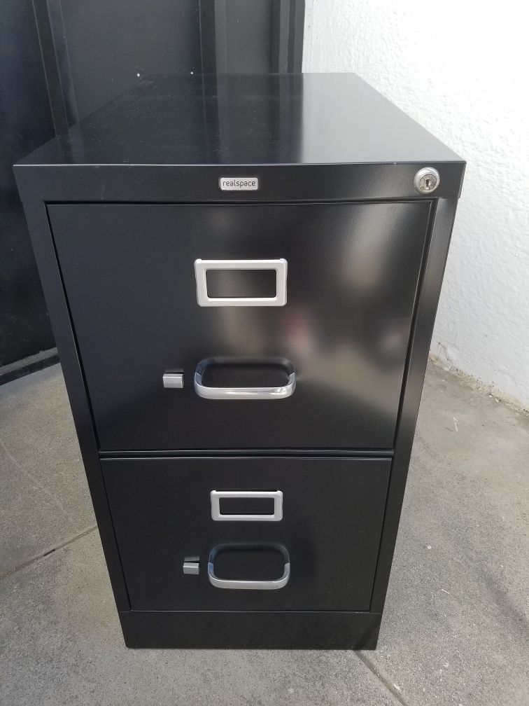 Real Space black 2 door locking filing cabinet w/ keys