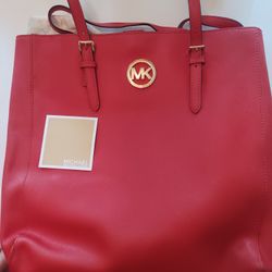 Michael Kors Red Leather Magnetic Tote Bag 