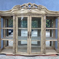 Ornate Wooden Glass Mirror Furniture Lighted Curio Display Cabinet Case Working Lighting