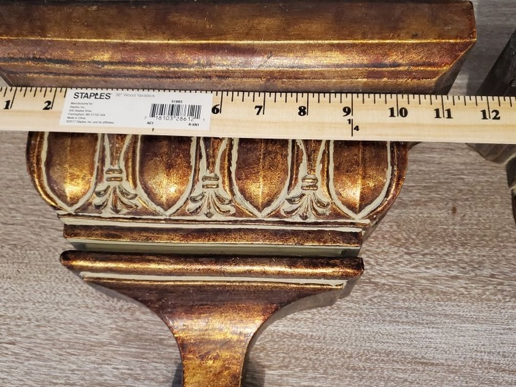 Shelves; brownish-gold, qty 2; heavy; (see ruler for dimensions)-$20
