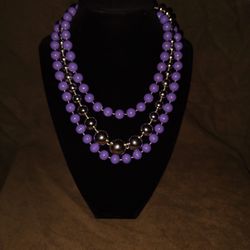Lot of 2 Vintage Beaded Necklace Costume Jewelry Purple And Silver Fun Adult Dress