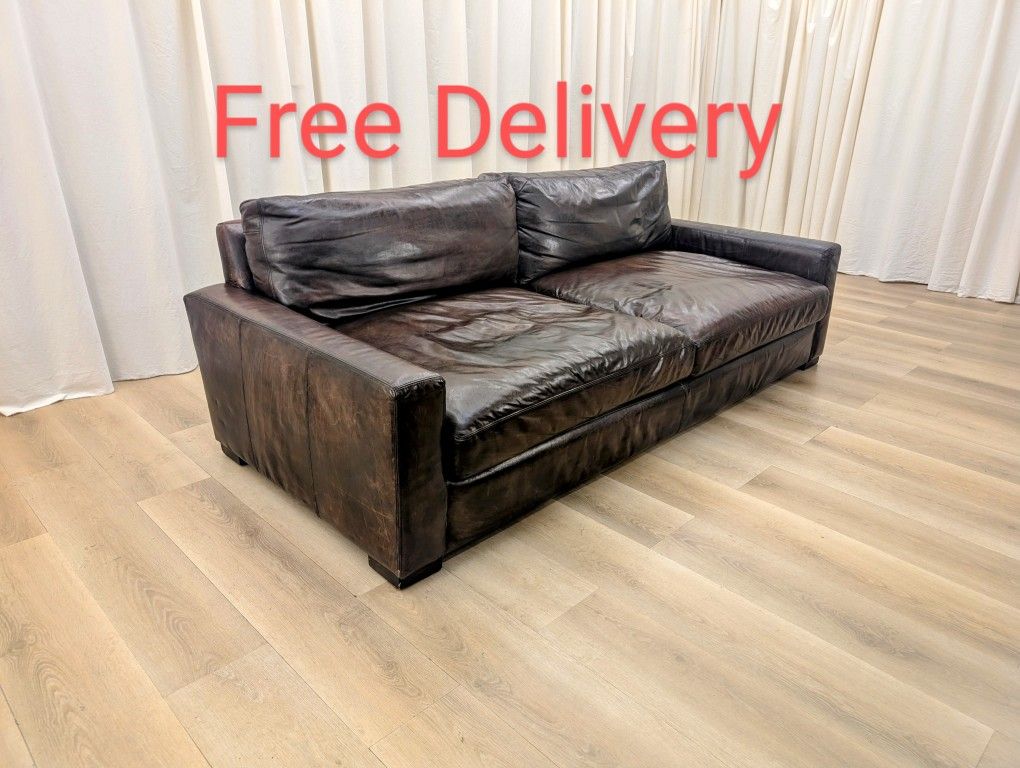 Restoration Hardware RH Maxwell Luxe Depth 8' Leather Sofa Couch
