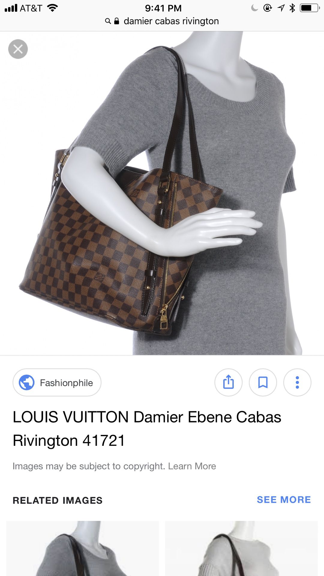 Louis Vuitton Cabas Rivington Damier Ebene Tote Bag