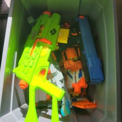 Bin Full Of Nerf Guns And Bucket Of Brand New Bullets