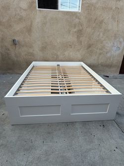 ikea BRIMNES Bed frame with storage, white/Luröy, Queen