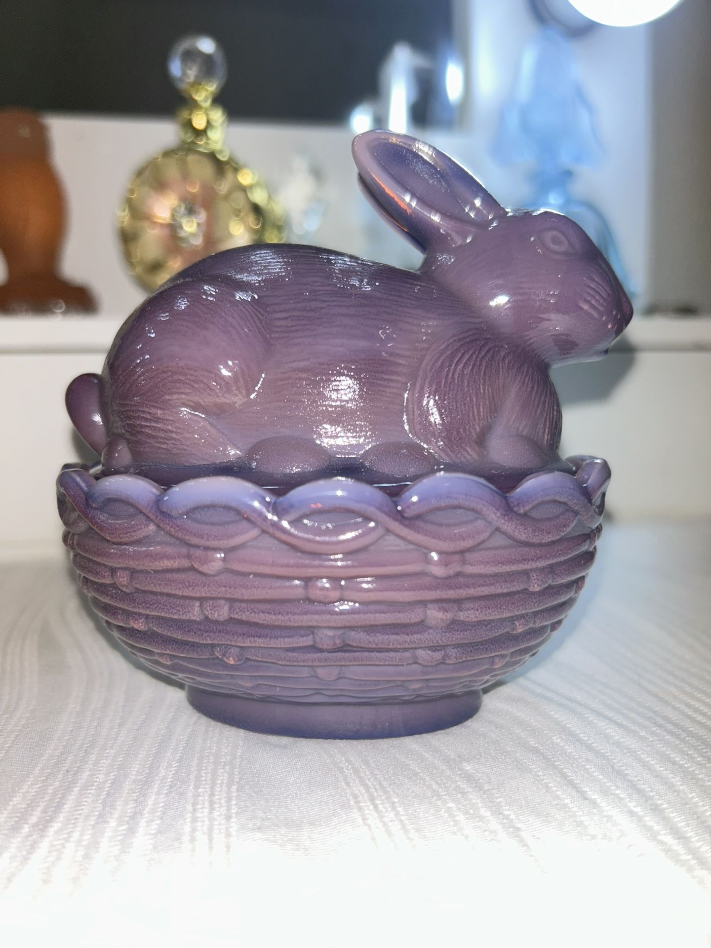 Vintage Purple Slag Bunny Rabbit On Nest