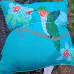 Teal Hummingbird Outdoor Throw Pillows Set of 2