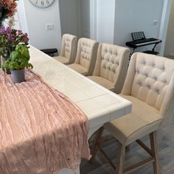 Set of 4 Upholstered Dining Chairs – Tufted Back, Neutral Linen