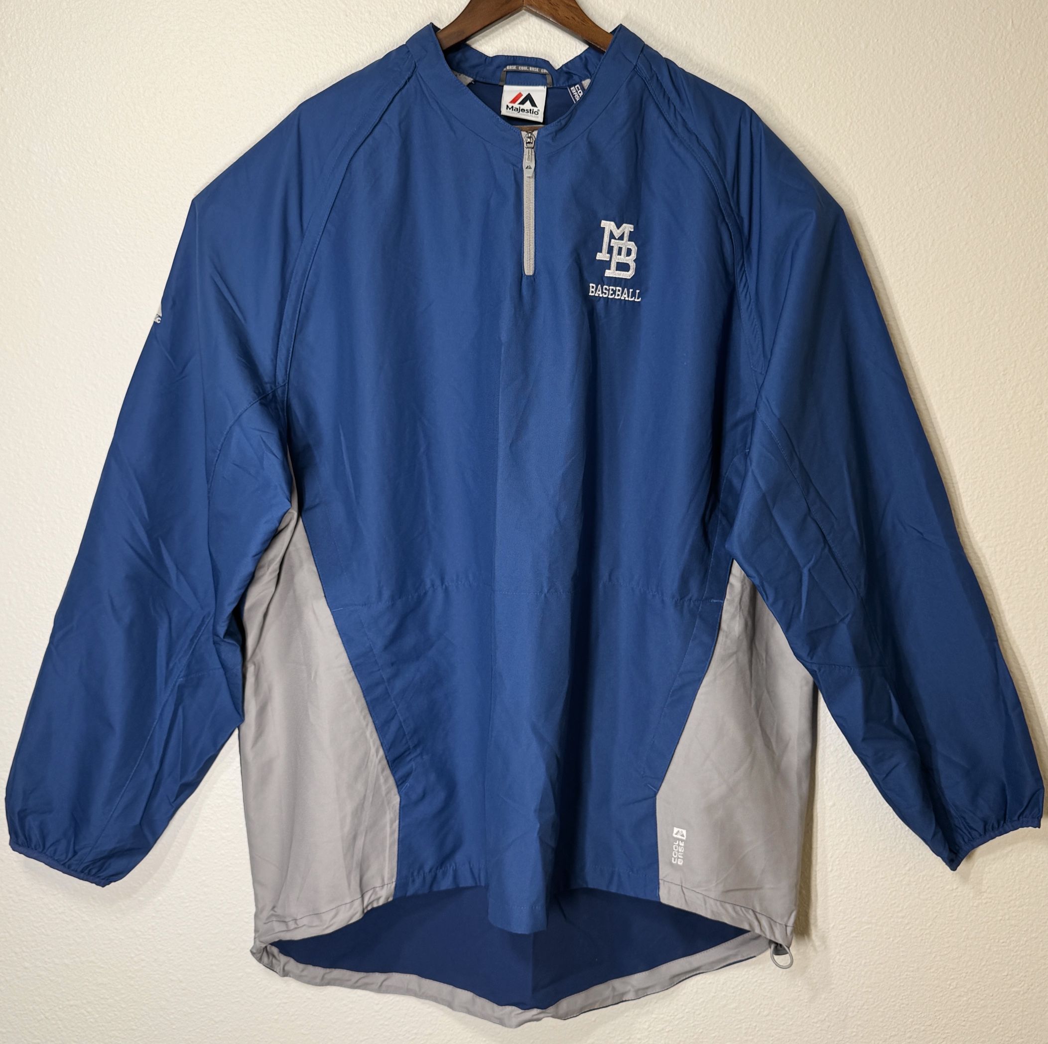 MB Baseball Majestic Cool Base Pullover Blue Jacket Mens 2XL Vented Convertible
