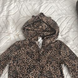 Victoria’s Secret size small one piece leopard print thermal snap up hooded onesie