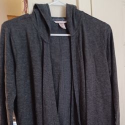 Ladies XS Gray Pink Cardigan Sweater With Hoody