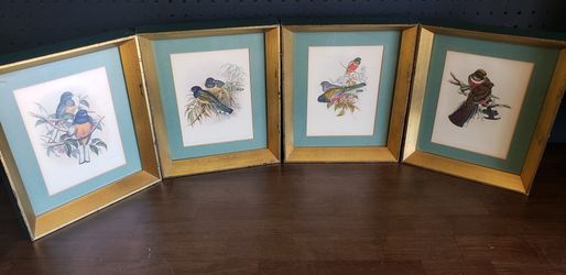 Four antique original hand colored prints by William Hart and John Gould