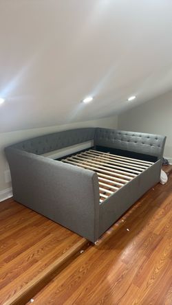 Gray Tufted Upholstered Sleigh Bed Frame