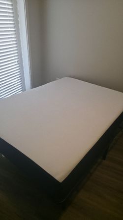 Queen mattress + frame + topper