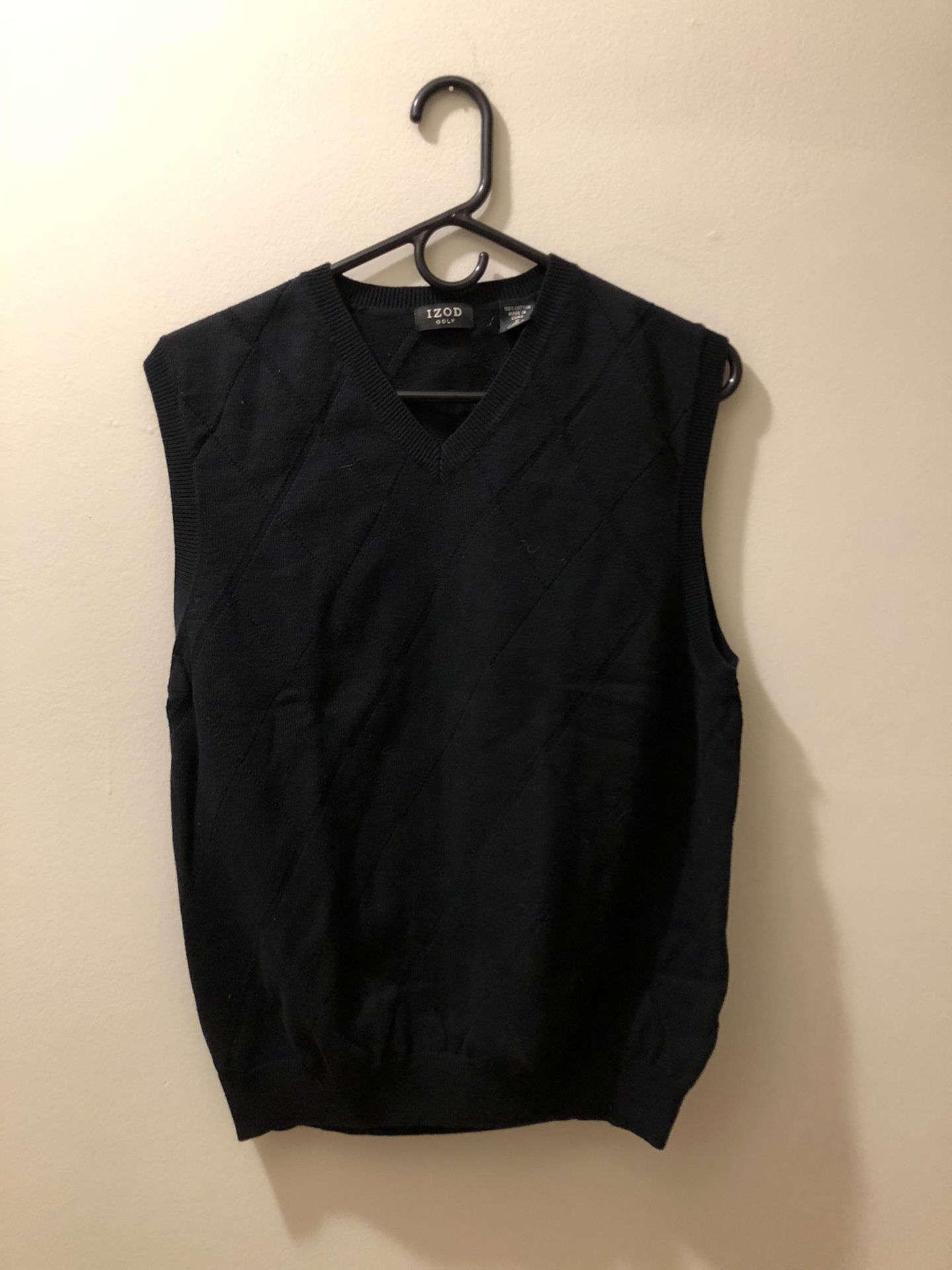 Vintage 80’s IZOD Mens Sweater Vest Black Size M Sleeveless Pullover