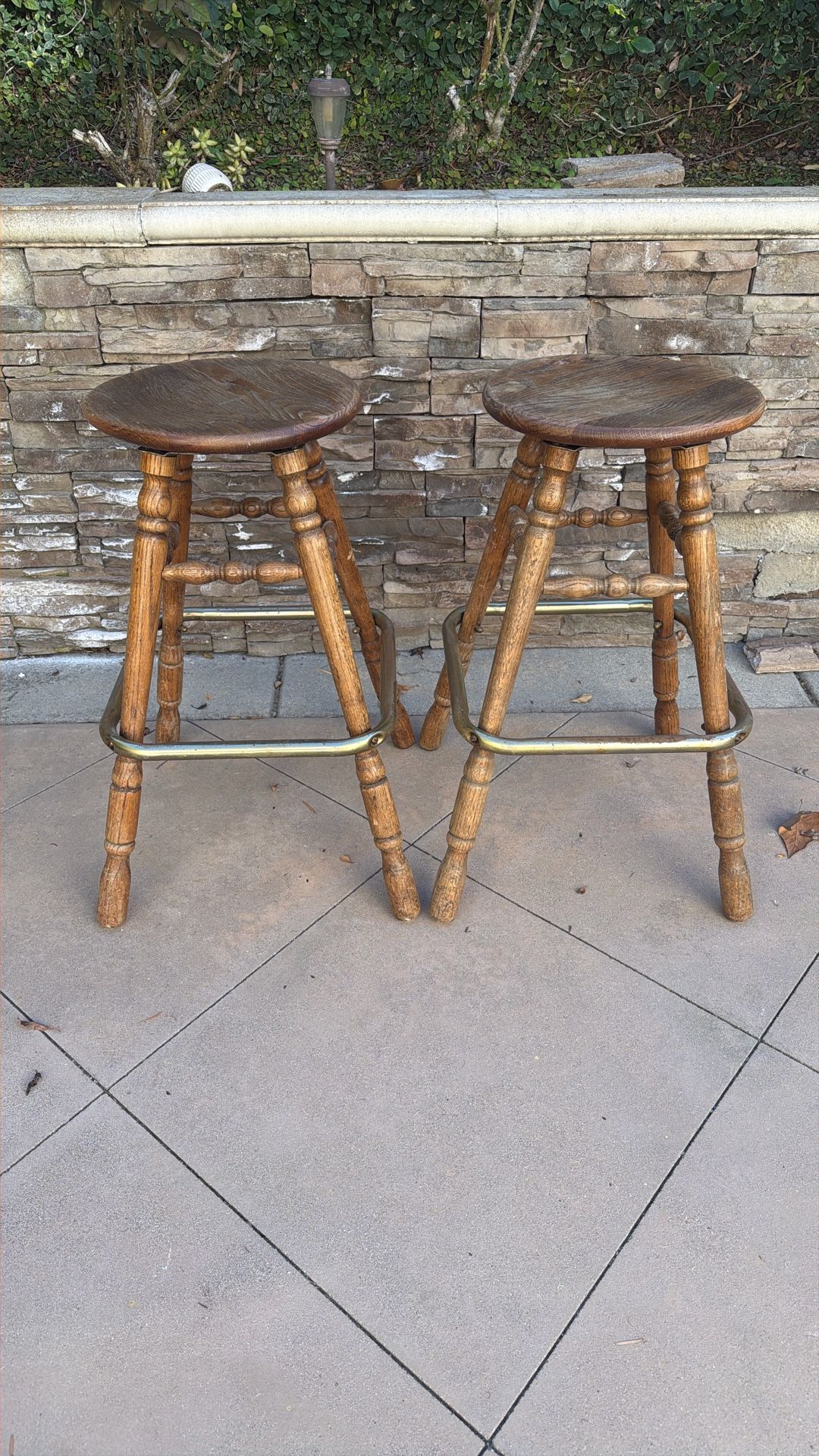 Vintage Turned Wood Stool Set Of 2