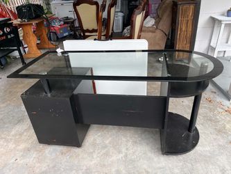 Black Glass Top Office Desk