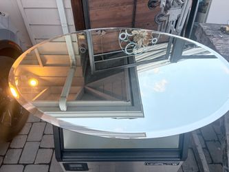 Large Oval Frameless Beveled Wall Mirror