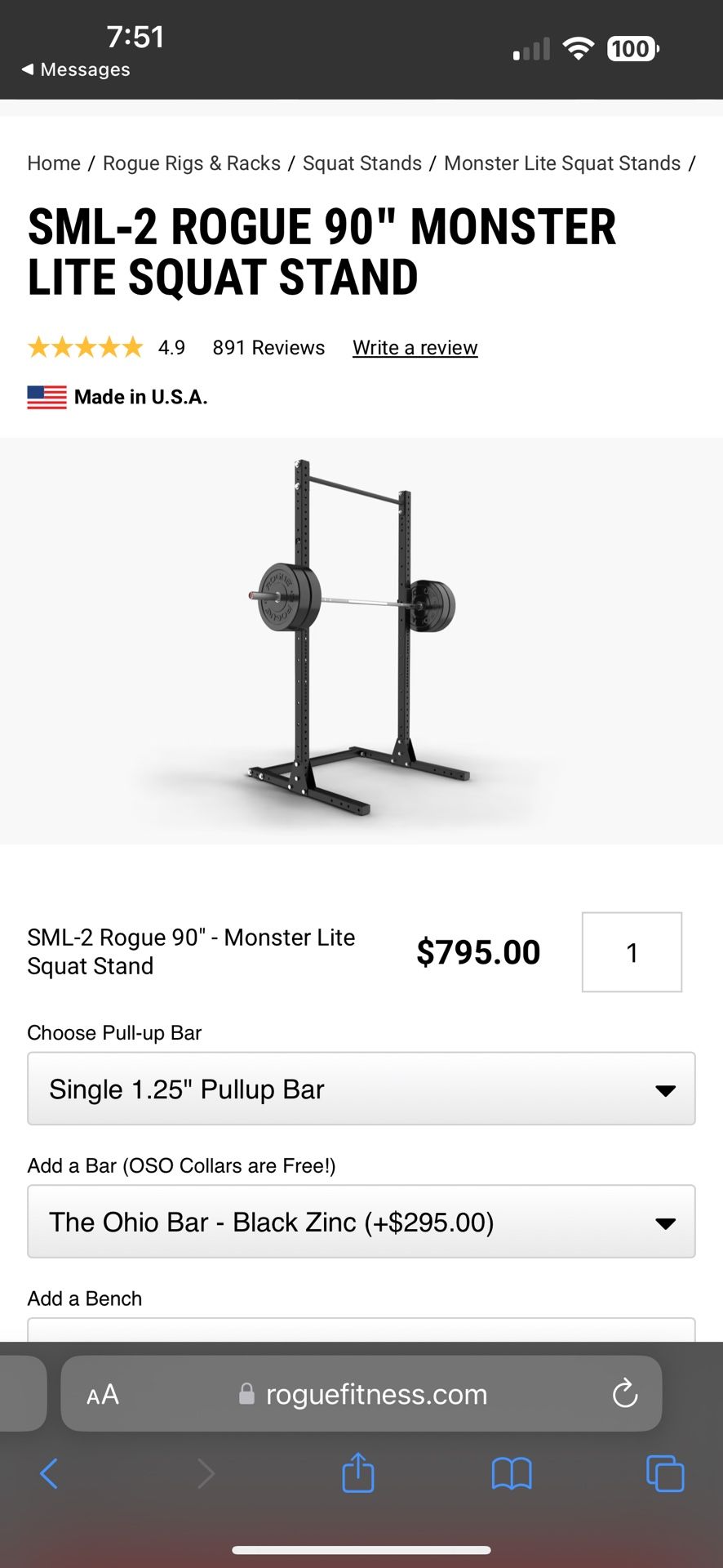 Rogue Squat Stand & Bar 